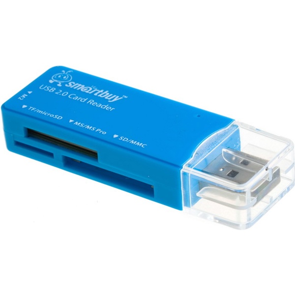 Картридер (устройство чтения карт памяти) на 4 слота, USB 2.0, Smartbuy_голубой Картридер (устройство чтения карт памяти) на 4 слота, USB 2.0, Smartbuy_голубой
