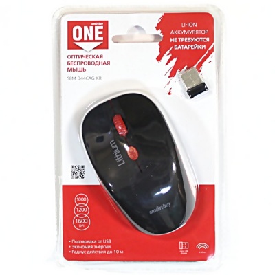 Мышь беспроводная оптическая Smartbuy ONE 344CAG, с зарядкой от USB, черный/красный Мышь беспроводная оптическая Smartbuy ONE 344CAG, с зарядкой от USB, черный/красный