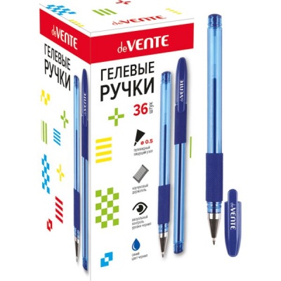 Ручка гелевая синяя, Ø 0.5 мм, эрг. грип, метал. н-к, deVENTE Ritony