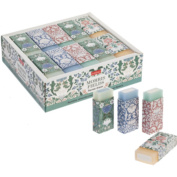 Ластик Hatber Morris, PVC, прямоугольный, 55*25*13 мм, картон. держатель, 4 дизайна