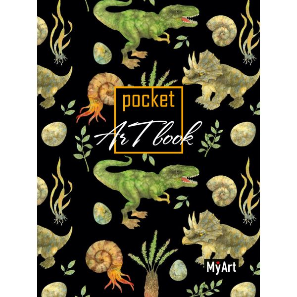 Скетчбук А6, на склейке, 80 л., бел. блок 100 г/м², MyArt Pocket ArtBook_Динозавры