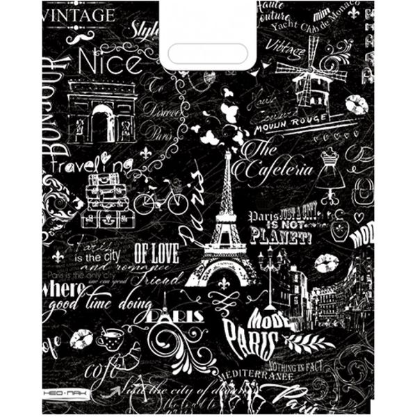 Пакет с вырубной ручкой, 46*37 см см, полиэтилен 30 мкм, Париж винтаж