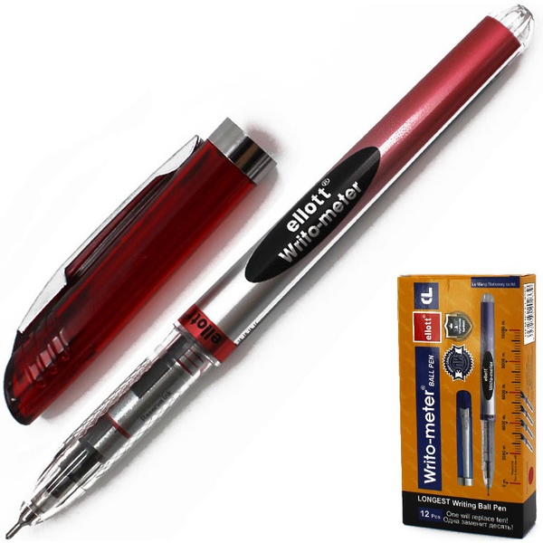 Ручка шариковая, красная, Ø 0.5 мм "игла", рифл. упор, круг. корпус, ELLOTT Writo-meter
