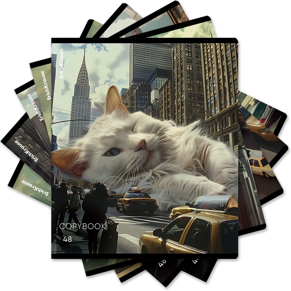 Тетрадь 48 л., клетка, 60 г/м², глянц. лам., ErichKrause Big City Cats_MIX-PACK