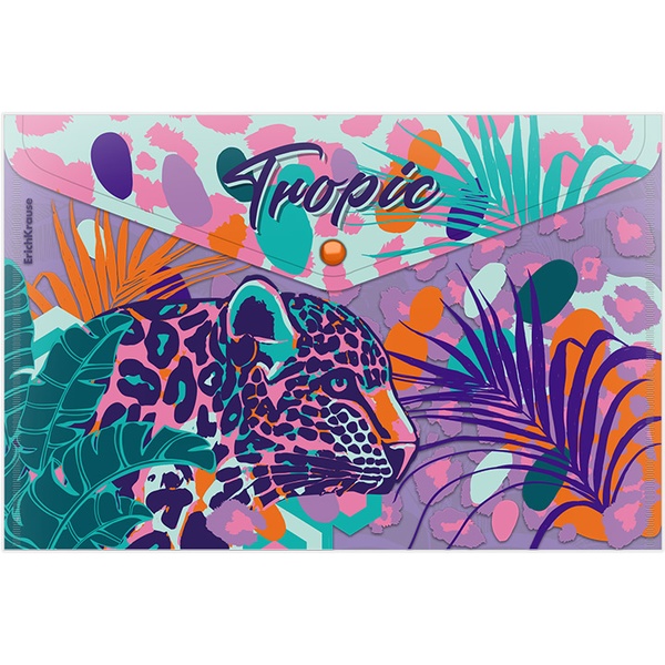 Папка-конверт на кнопке, А4, PP 160 мкм, полупрозрачная, ErichKrause Tropical Папка-конверт на кнопке, А4, PP 160 мкм, полупрозрачная, ErichKrause Tropical