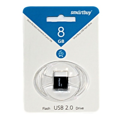 Флеш-накопитель USB 2.0, 8 ГБ, Smartbuy LARA Black/черный