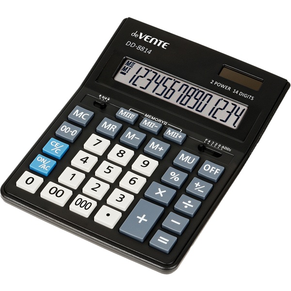 Калькулятор бухгалтерский deVENTE DD-8814, 14-разряд., ЖК, 2 яч. памяти, дв. питание, 00, 000, →, черный Калькулятор бухгалтерский deVENTE DD-8814, 14-разряд., ЖК, 2 яч. памяти, дв. питание, 00, 000, →, черный