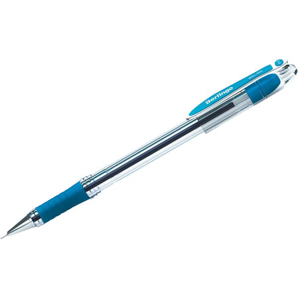 Ручка шариковая синяя, 0.4 мм "игла", эрг. грип, метал. н-к, прозр. корп., BERLINGO I-10