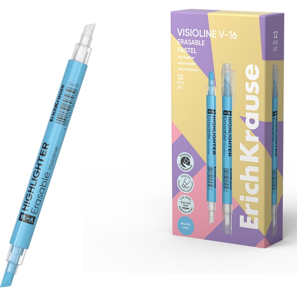 Текстовыделитель двухсторонний стираемый ErichKrause Visioline V-16 Erasable Pastel, голубой