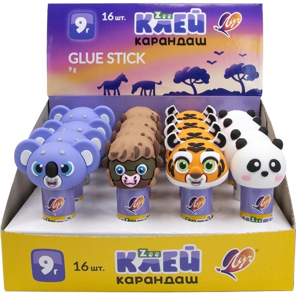 Клей-карандаш 09 г ZOO с фигурной крышкой, PVP формула Клей-карандаш 09 г ZOO с фигурной крышкой, PVP формула