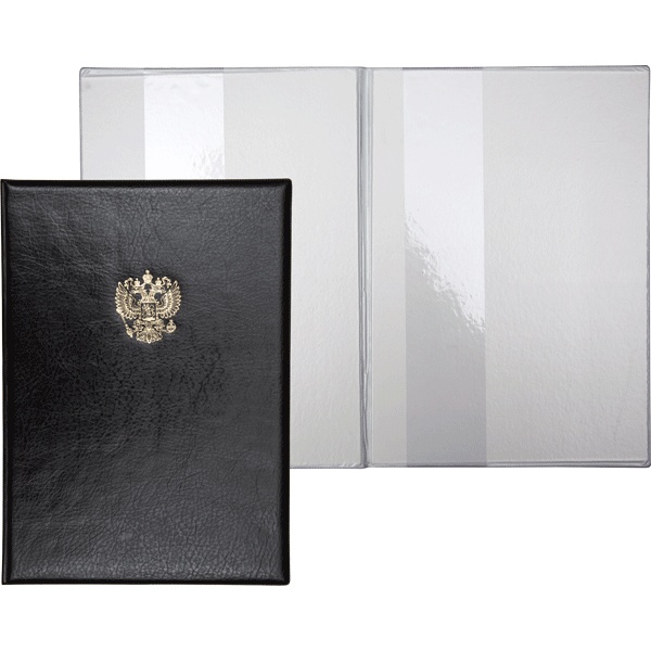 Папка адресная  Герб, экокожа, с ПВХ клапанами, черная  (акция)