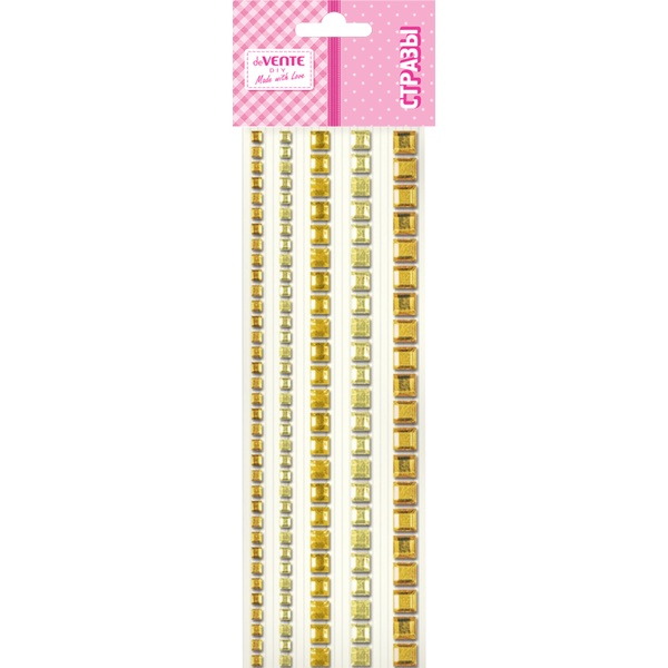 Стразы самоклеящиеся, 153 шт., квадратные, 5 р-ров, цв.: оттенки золотого, deVENTE DIY Jewelry Inspiration