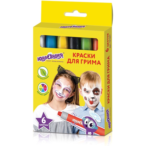 Краски для грима (аквагрим) ЮНЛАНДИЯ, НАБОР 6 цветов, яркие цвета, для лица и тела, смываются водой Краски для грима (аквагрим) ЮНЛАНДИЯ, НАБОР 6 цветов, яркие цвета, для лица и тела, смываются водой