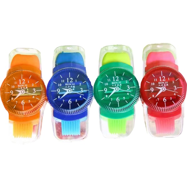 Точилка пластиковая, 1 отв., контейнер, ластик, щеточка, CENTRUM Часы_4 дизайна