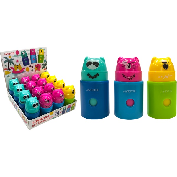 Точилка пластиковая, 1 отв., контейнер, deVENTE_3 дизайна_Акция!