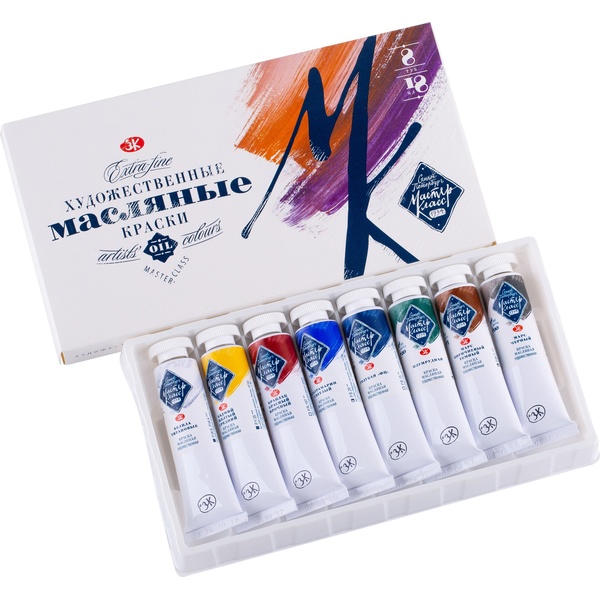 Краски масляные художественные Мастер-Класс, 8 цв/туб по 18 мл, картон. уп.