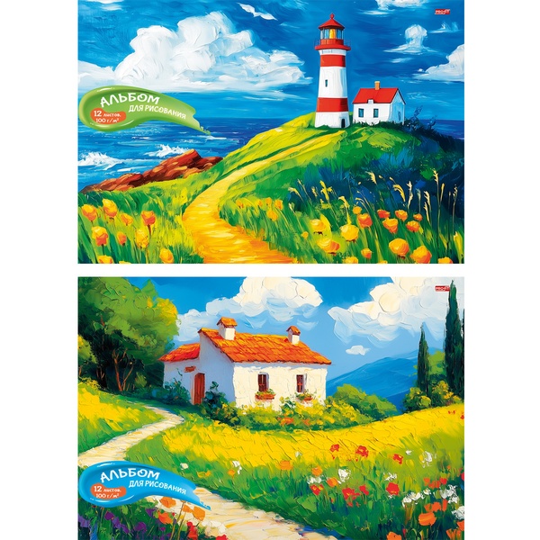 Альбом для рисования А4, 12 л., скоба, плотность блока 100 г/м², обл. офсет., Profit Красивые пейзажи - 3_2 дизайна