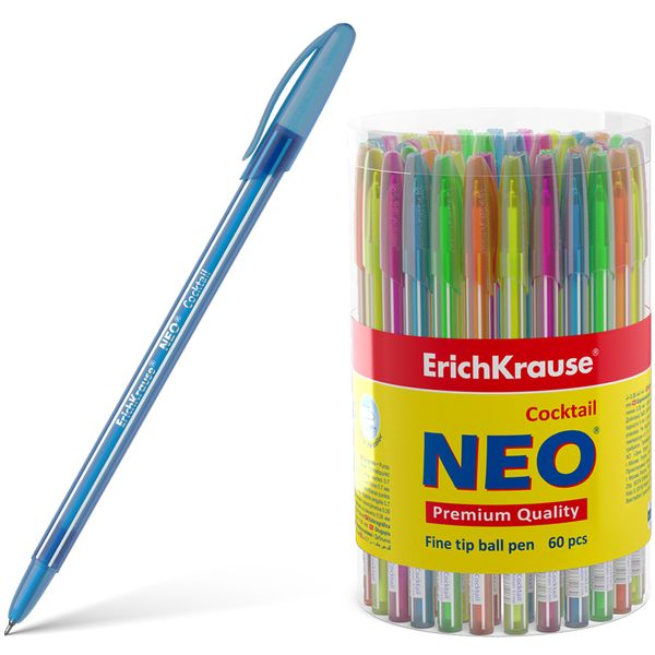 Ручка шариковая синяя, 0.7 мм "игла", однораз., ErichKrause Neo Stick Cocktail