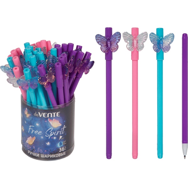 Ручка шариковая с декором, синяя, 0.7 мм, круг. корп., deVENTE Free Spirit_3 дизайна Акция!