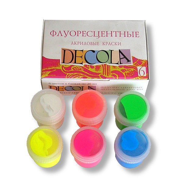 Краски акриловые художественные DECOLA, 6 цветов (флуоресцентные), банка 20 мл, в к/к Акция!