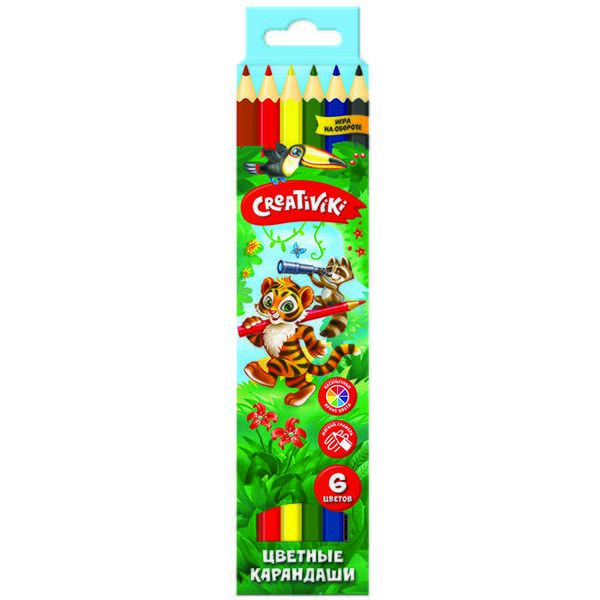 Карандаши цветные 6 шт., деревянные, шестигранные, Creativiki (в к/к) Карандаши цветные 6 шт., деревянные, шестигранные, Creativiki (в к/к)