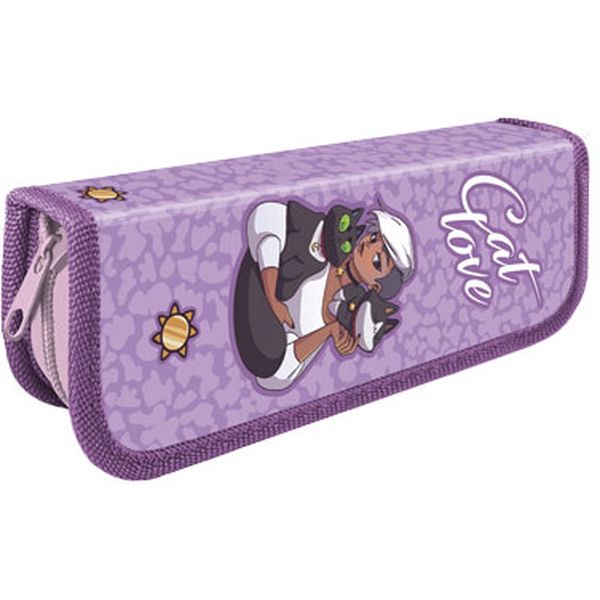 Пенал 1 отд., на молнии, 190*65*30 мм, лам. картон, ПЧЕЛКА Cat love Акция!