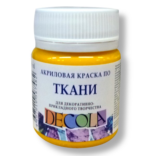 Краска по ткани DECOLA, желтая темная, акриловая, банка 50 мл Краска по ткани DECOLA, желтая темная, акриловая, банка 50 мл