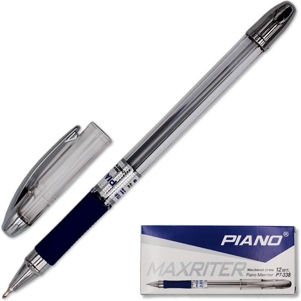 Ручка шариковая синяя, 0.5 мм, узел Fine tip, резин. грип, Piano PT-338 MAXRITER