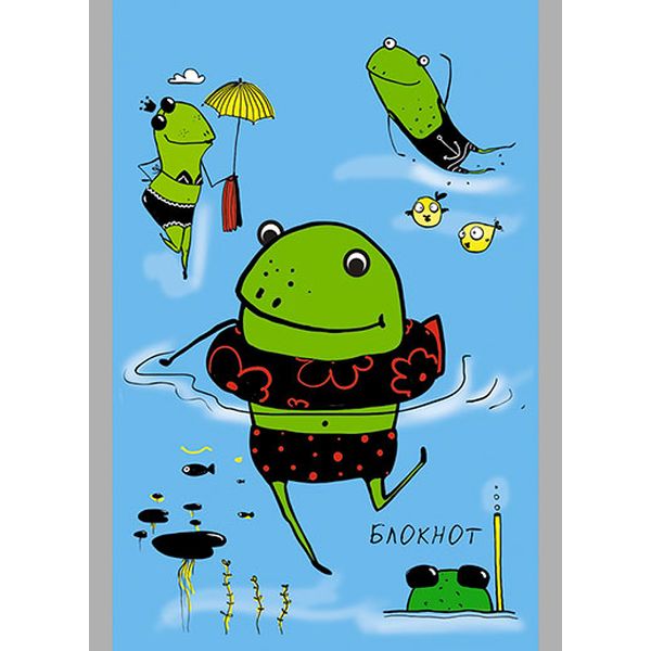 Блокнот на скобе А6, 32 л., клетка, 60 г/м2, вд-лак, PLANO Забавные лягушки   Акция!