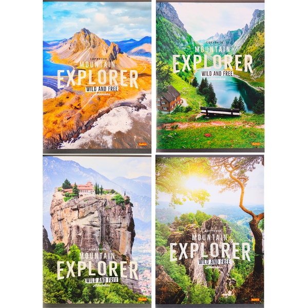 Тетрадь А5, клетка, 48 л., на скобе, 60 г/м² (72%), мел. бумага, Remix Горные ландшафты_4 дизайна