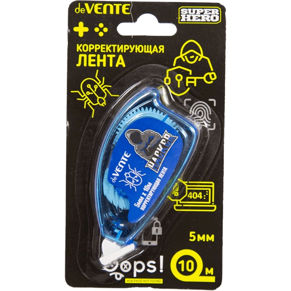 Лента корректирующая 5 мм*6 м deVENTE.SuperHero, полупрозр. голубой корпус, фронт. аппликатор Лента корректирующая 5 мм*6 м deVENTE.SuperHero, полупрозр. голубой корпус, фронт. аппликатор