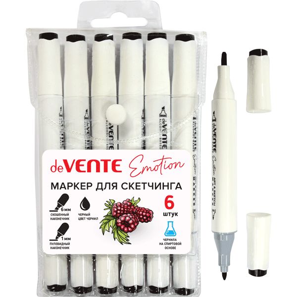 Скетчмаркер 2-сторонний, 1 мм/1-6 мм, спирт. основа, черный, deVENTE Emotion Скетчмаркер 2-сторонний, 1 мм/1-6 мм, спирт. основа, черный, deVENTE Emotion