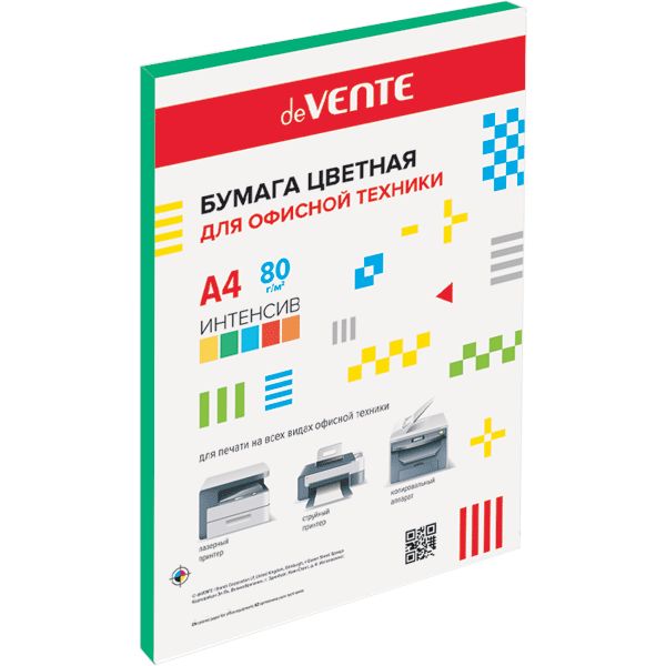 Бумага цветная А4/80/20 л., интенсив, зеленая, deVENTE Бумага цветная А4/80/20 л., интенсив, зеленая, deVENTE