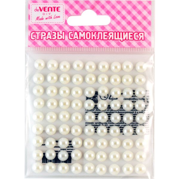 Стразы самоклеящиеся Ø8 мм, 80 шт., цв.: белый, deVENTE Жемчуг