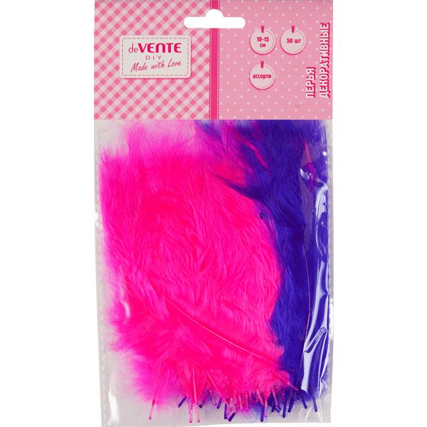 Перья декоративные (натуральные индюшиные) 10-15 см, deVENTE Розовый микс (50 шт Акция!