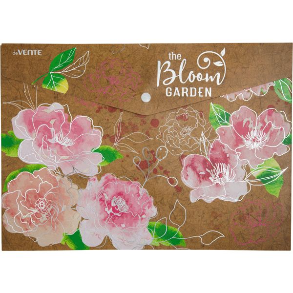 Папка-конверт на кнопке, А4, PP 180 мкм, непрозрачная, крафт-имитация, deVENTE Bloom Garden_розовая Папка-конверт на кнопке, А4, PP 180 мкм, непрозрачная, крафт-имитация, deVENTE Bloom Garden_розовая