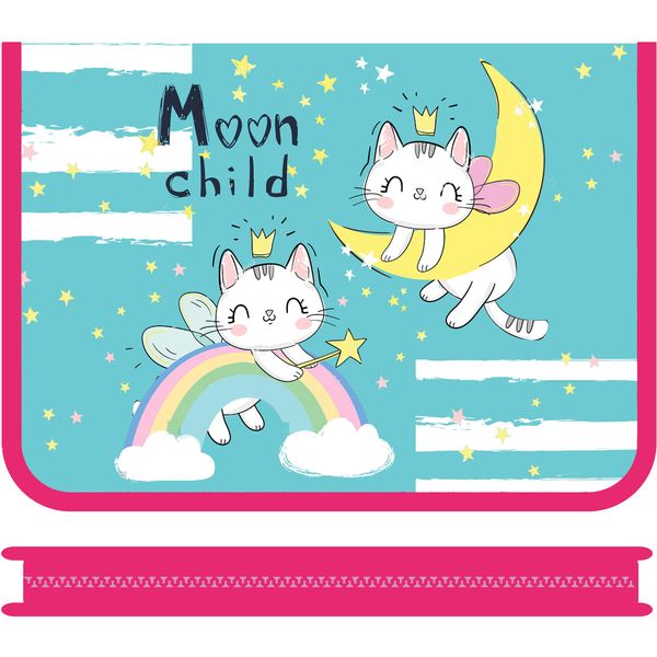 Папка А4 на молнии (с 3-х сторон), 1 отд., PP, "песок", непрозр., ПЧЕЛКА Moon cats  Акция!