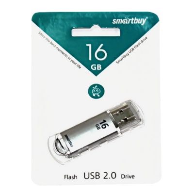 Флеш-накопитель USB 2.0, 16 ГБ, Smartbuy V-Cut_сверкающий серебристый