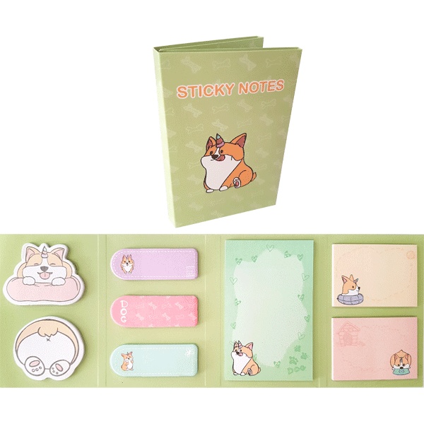 Закладки бумажные с клеевым краем, 20*56 мм/40*56 мм, 8*20 л., 80 г/м², микс форм, deVENTE Corgi  Акция!