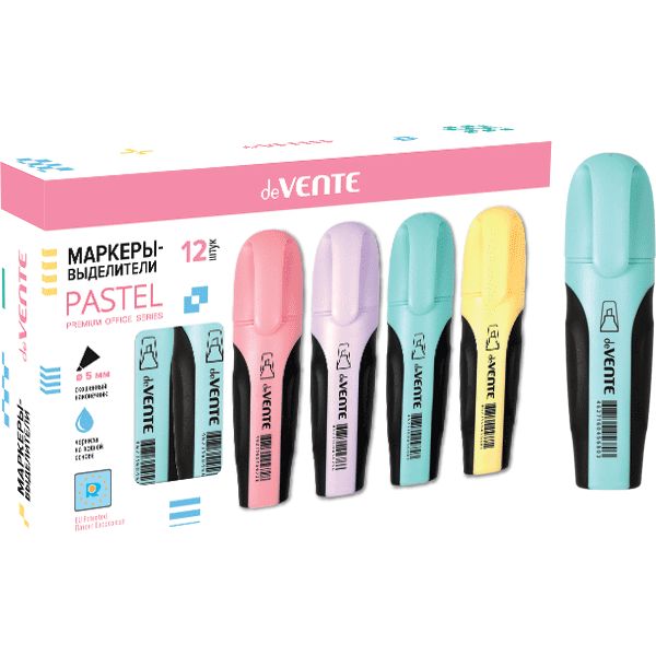 Текстовыделитель deVENTE Pastel, бирюзовый, линия 1-5 мм, н-к "клин", пл. корпус с резин. вставками Текстовыделитель deVENTE Pastel, бирюзовый, линия 1-5 мм, н-к "клин", пл. корпус с резин. вставками