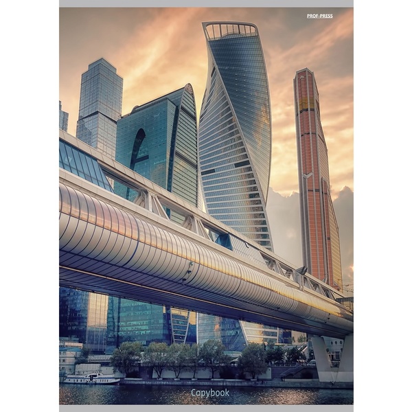 Тетрадь А4, клетка, 96 л., на скобе, 60 г/м², мел. картон, Prof-Press Мегаполис и небо