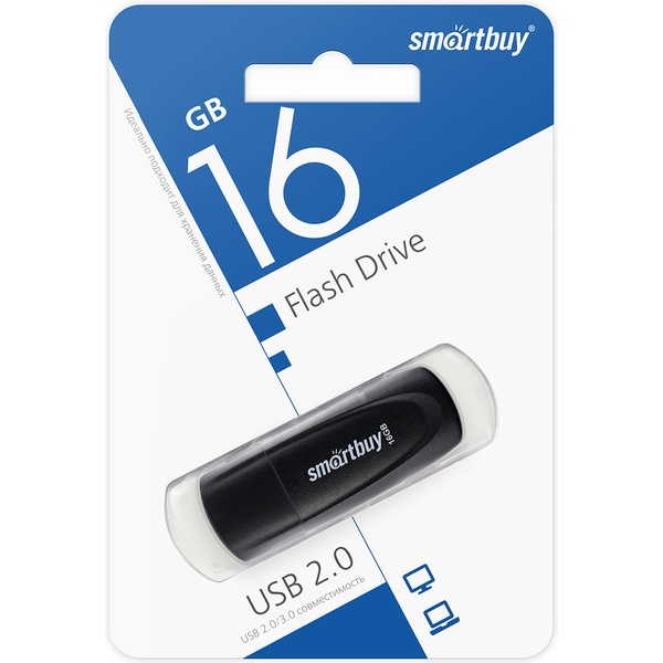 Флеш-накопитель USB 2.0, 16 ГБ, Smartbuy Scout_черный