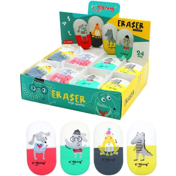 Ластик Yalong Jungle, TPR, овальный, 35*60*10 мм, 4 дизайна