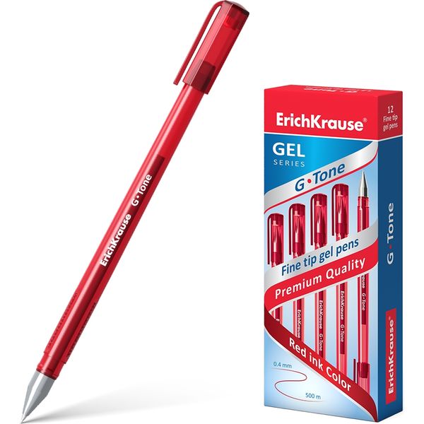 Ручка гелевая красная, Ø 0.5 мм, лин. 0.4 мм, ДП 500 м, рифл. упор, ErichKrause G-Tone Stick Original