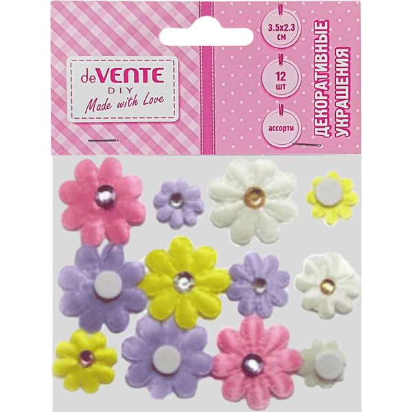 Декор для творчества deVENTE Ромашки со стразами, текстиль, 35*23 мм (15 шт.)