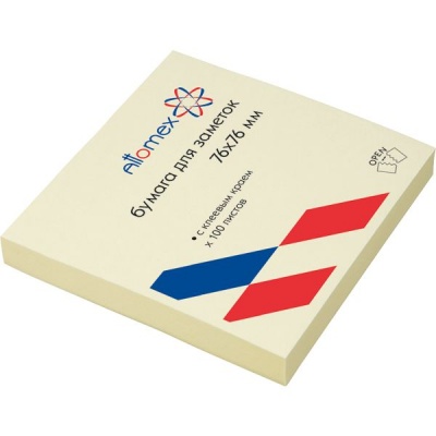 Бумага для заметок с клеевым краем, 76*76 мм, 80 л., 75 г/м2, пастельная, желтая, Attomex Бумага для заметок с клеевым краем, 76*76 мм, 80 л., 75 г/м2, пастельная, желтая, Attomex