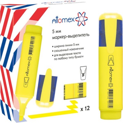 Текстмаркер желтый, неоновый, ШЛ 1-5 мм, н-к "клин", Attomex  Акция!
