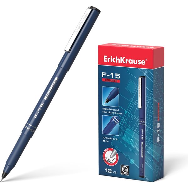 Ручка капиллярная (линер), черная, лин. 0.6 мм, ДП 400 м, ErichKrause F-15 Классика