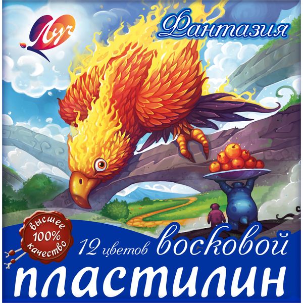 Пластилин восковой ЛУЧ Фантазия: 12 цветов, брусок 15 г, стек (к/к)