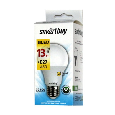 Лампа светодиодная (LED) Smartbuy A60 13W/3000/E27-А